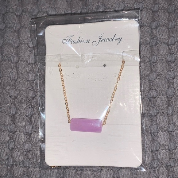 Bar necklace periwinkle pendant on gold chain comes with length extender 18-21… - Picture 5 of 6